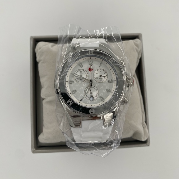 Michele Accessories - MICHELE Silver Dial White Silicone Strap Women's Tahitan 40mm Watch